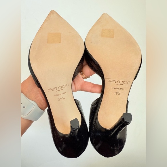 Jimmy Choo Black Leather Crocodile Embossed Addison D’orsay pumps EU 39.5 - Picture 7 of 7